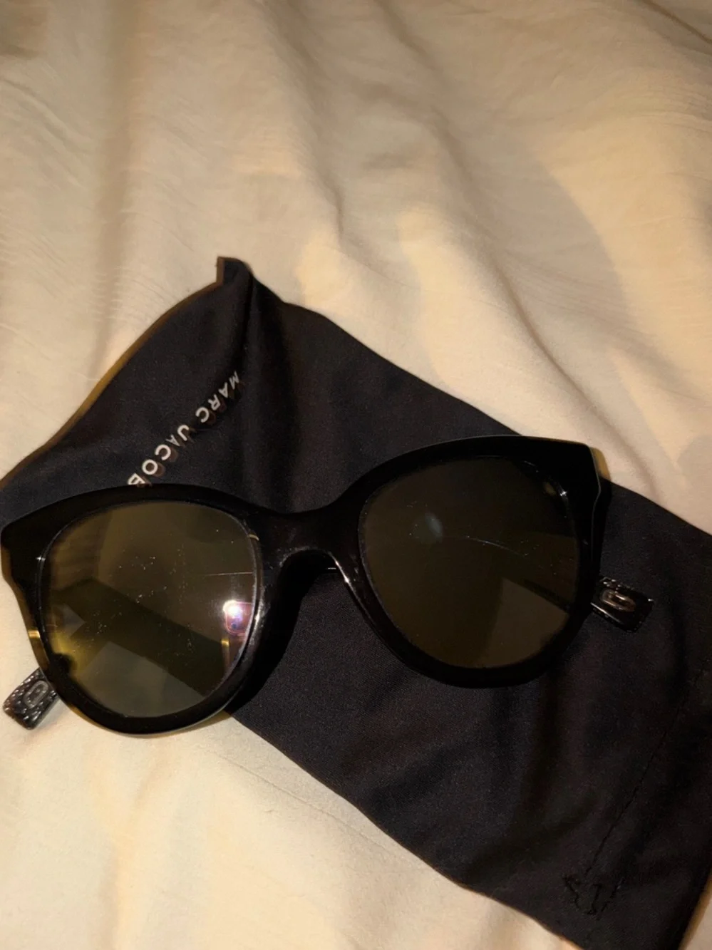 Marc Jacobs Black Sunglasses with White Logo Hard Case